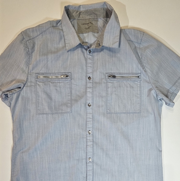 Calvin‎ Klein Denim Shirt Mens XL Blue Collared Button Down Preppy Cowboy Style - Picture 1 of 6